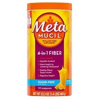 Metamucil Fiber, 4-in-1 Psyllium Fiber Supplement, Sugar-Free Powder, Orange Smooth Flavored Drink, 114 Servings (23.3 oz)