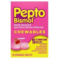 Pepto-Bismol Chewables 5 Symptom Relief Chewable Tablets, Cherry, (30 Count)