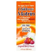 Motrin Children's Ibuprofen Oral Suspension Liquid for Ages 2 to 11 Years. Original Berry Flavor (Dye-free).  (4 fl oz)