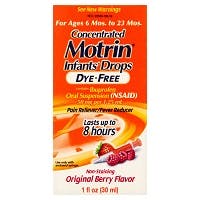Motrin Infants' Ibuprofen Oral Suspension, Concentrated Drops, For Ages 6 -23 months. Dye-Free, Berry Flavored Drops (1 oz) 