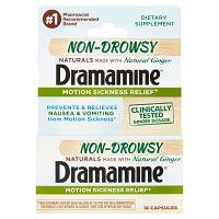Dramamine Naturals Non-Drowsy Motion Sickness Relief with Ginger - Capsules (18 count).