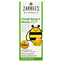 Zarbee's Naturals Children's Cough + Mucus Relief Syrup Dark Honey & Ivy Leaf extract, Grape Flavor (4 fl oz)